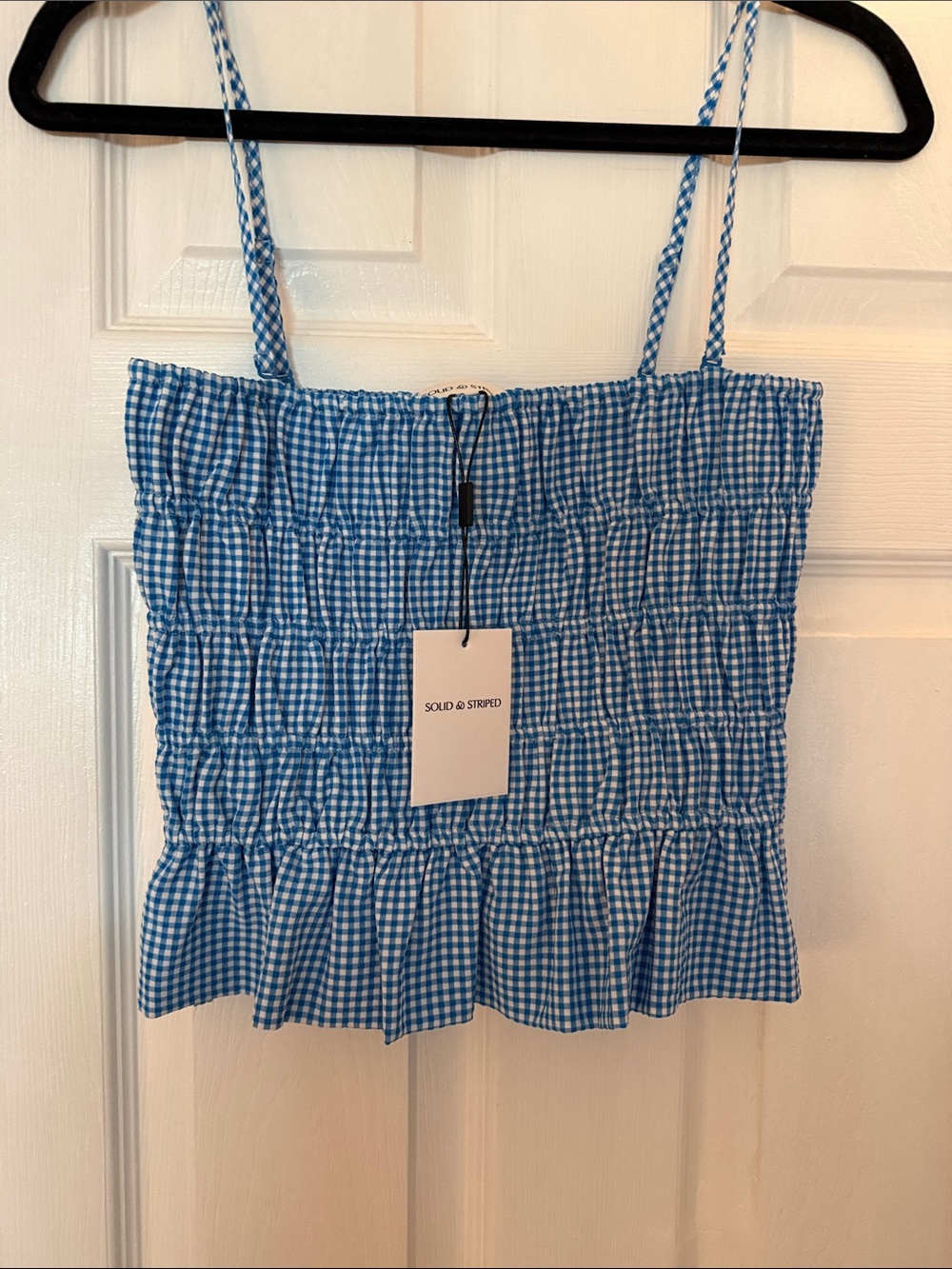 Solid & Striped the Delilah Blue Gingham Smocked Tank Top